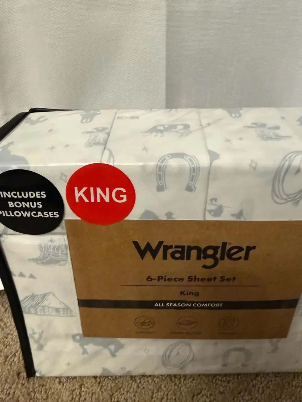 Wrangler 6-Piece King Sheet Set On The Ranch Blue All Season Comfort